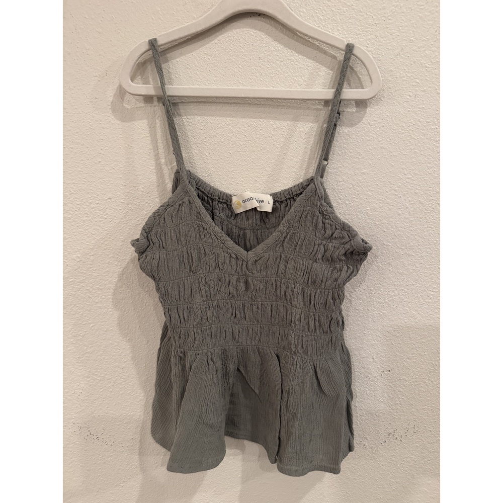 Ocean Drive Grey Smocked Peplum Cami Top Large